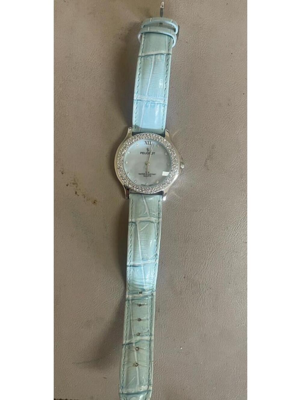 peugeot womens watch Vintage Light Blue Wristband Rhinestones
